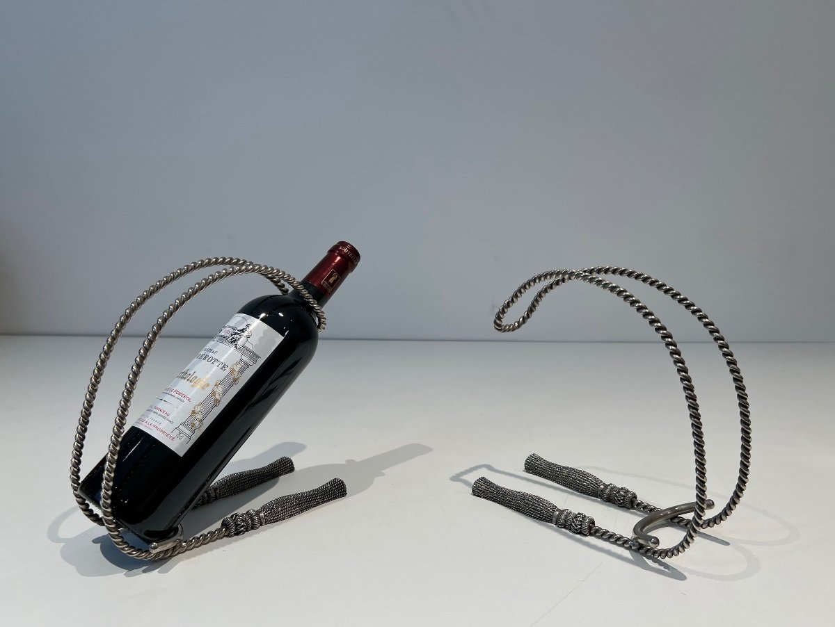 Pair Of Trompe-l'œil Silver-plated Bottle Holders, In The Style Of Maria Pergay, 1970s.-photo-4