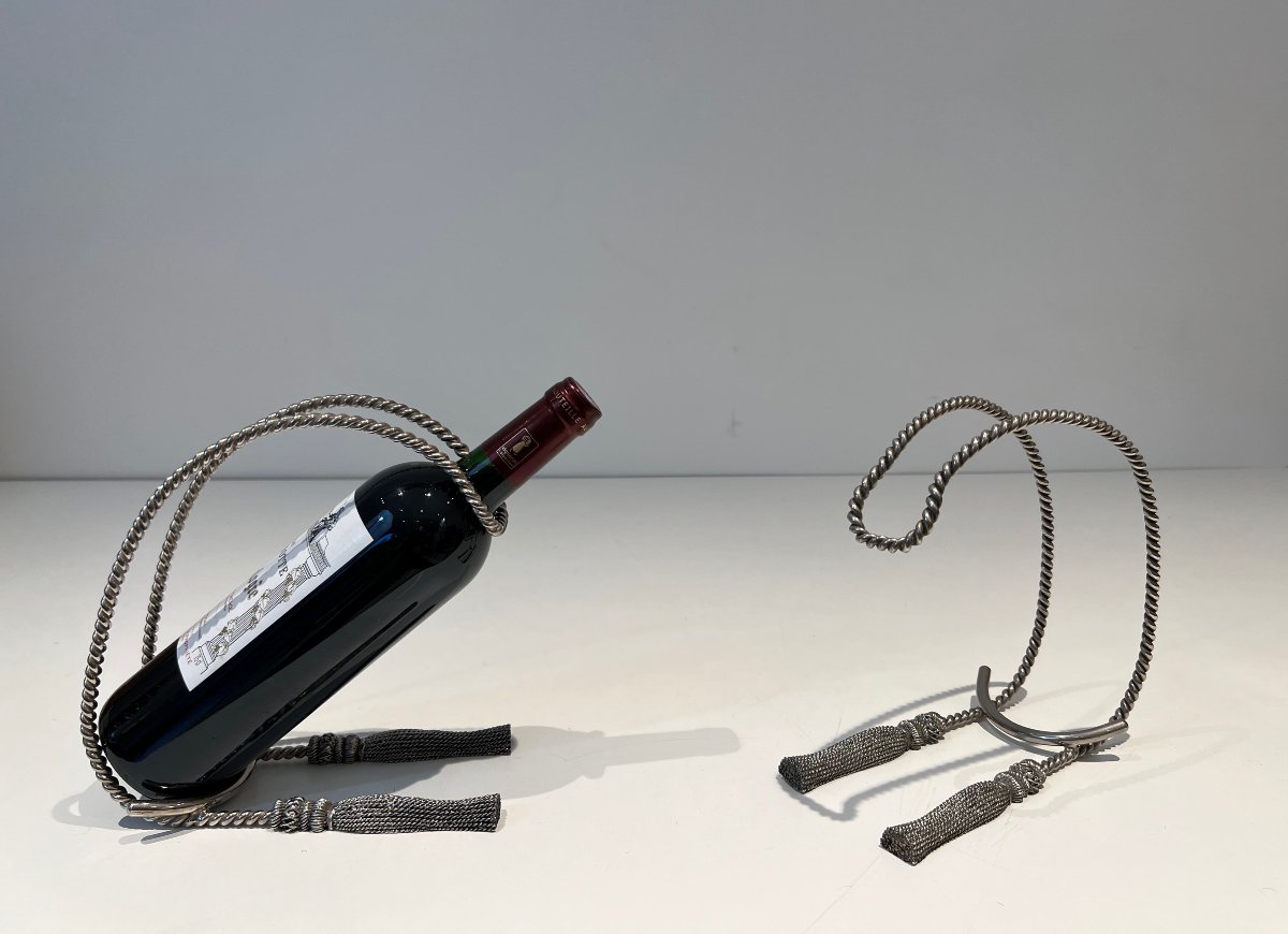 Pair Of Trompe-l'œil Silver-plated Bottle Holders, In The Style Of Maria Pergay, 1970s.-photo-7