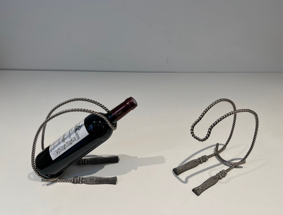 Pair Of Trompe-l'œil Silver-plated Bottle Holders, In The Style Of Maria Pergay, 1970s.-photo-8