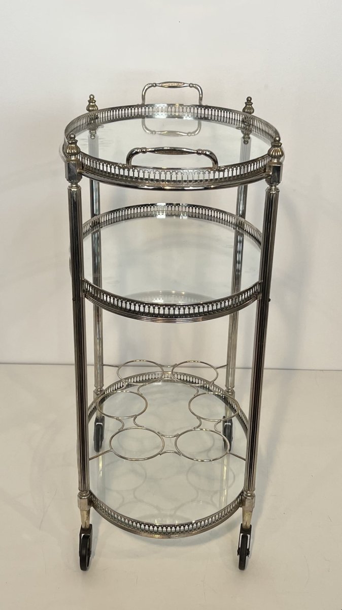Silver-plated Three-tier Oval Bar Cart, Attributed To Maison Jansen, 1940s-photo-3