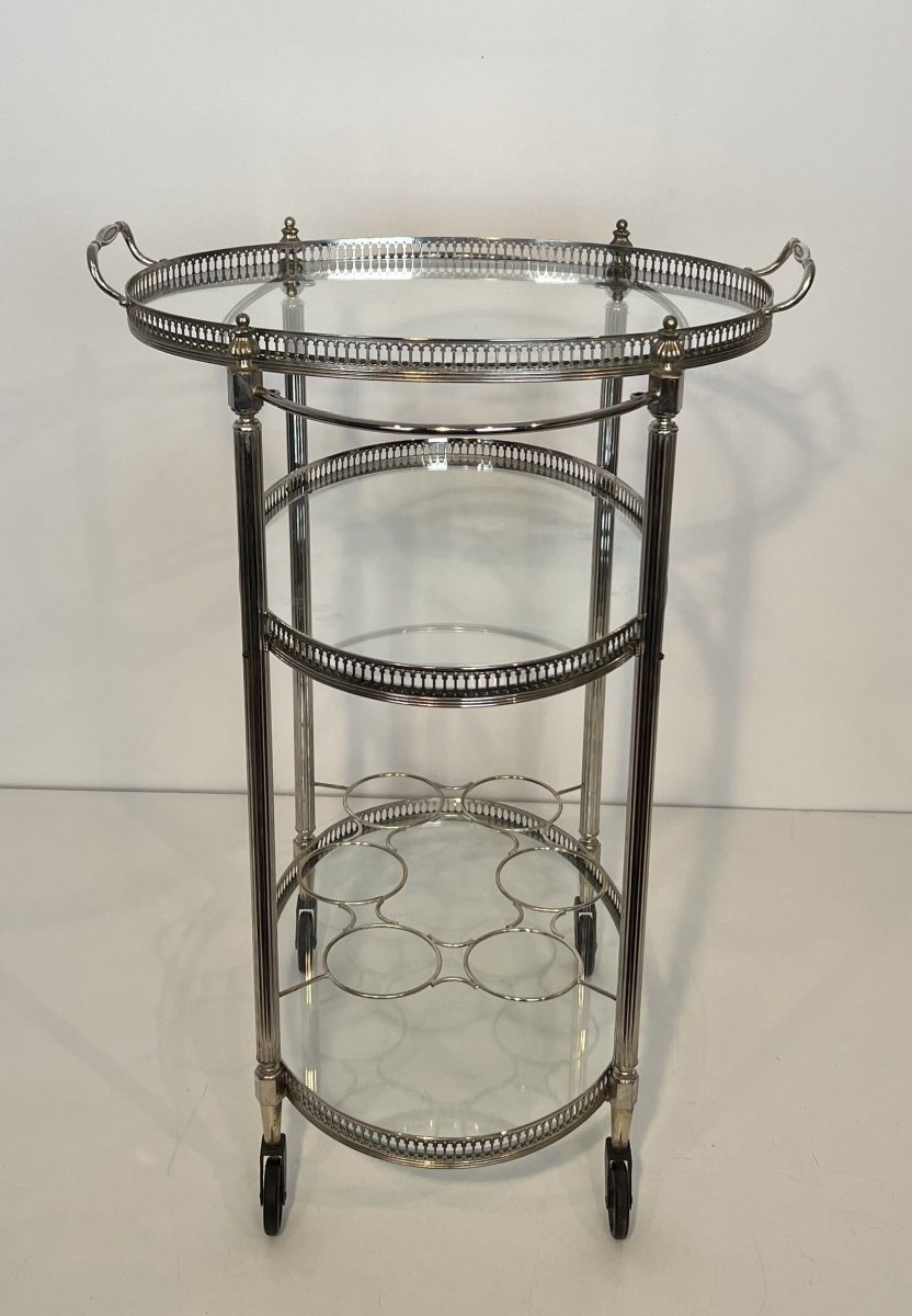 Silver-plated Three-tier Oval Bar Cart, Attributed To Maison Jansen, 1940s-photo-2