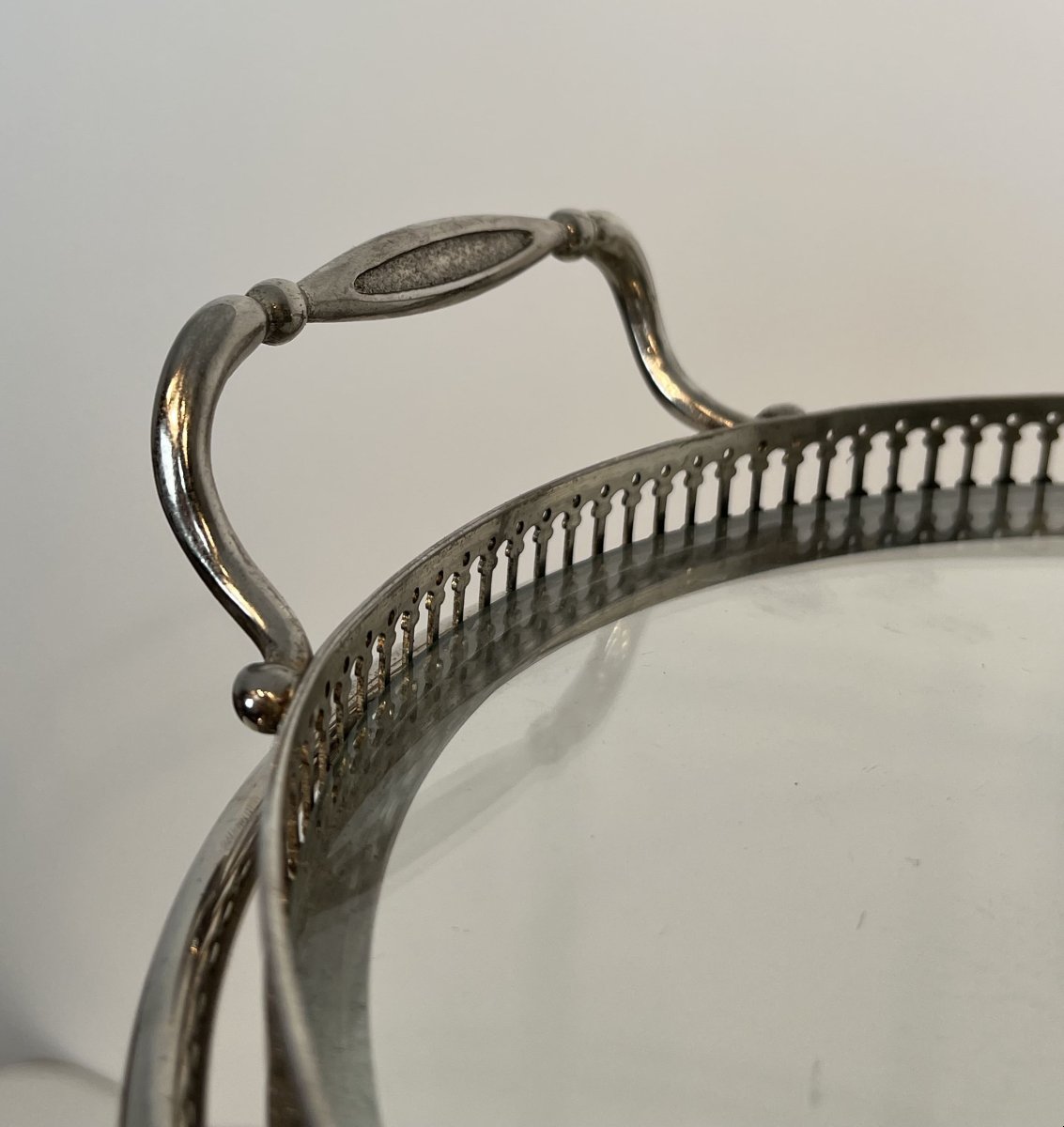 Silver-plated Three-tier Oval Bar Cart, Attributed To Maison Jansen, 1940s-photo-4