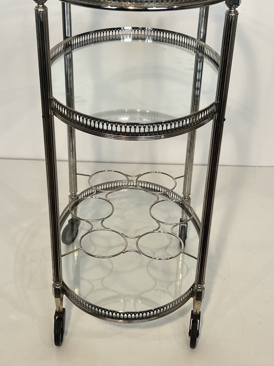 Silver-plated Three-tier Oval Bar Cart, Attributed To Maison Jansen, 1940s-photo-5
