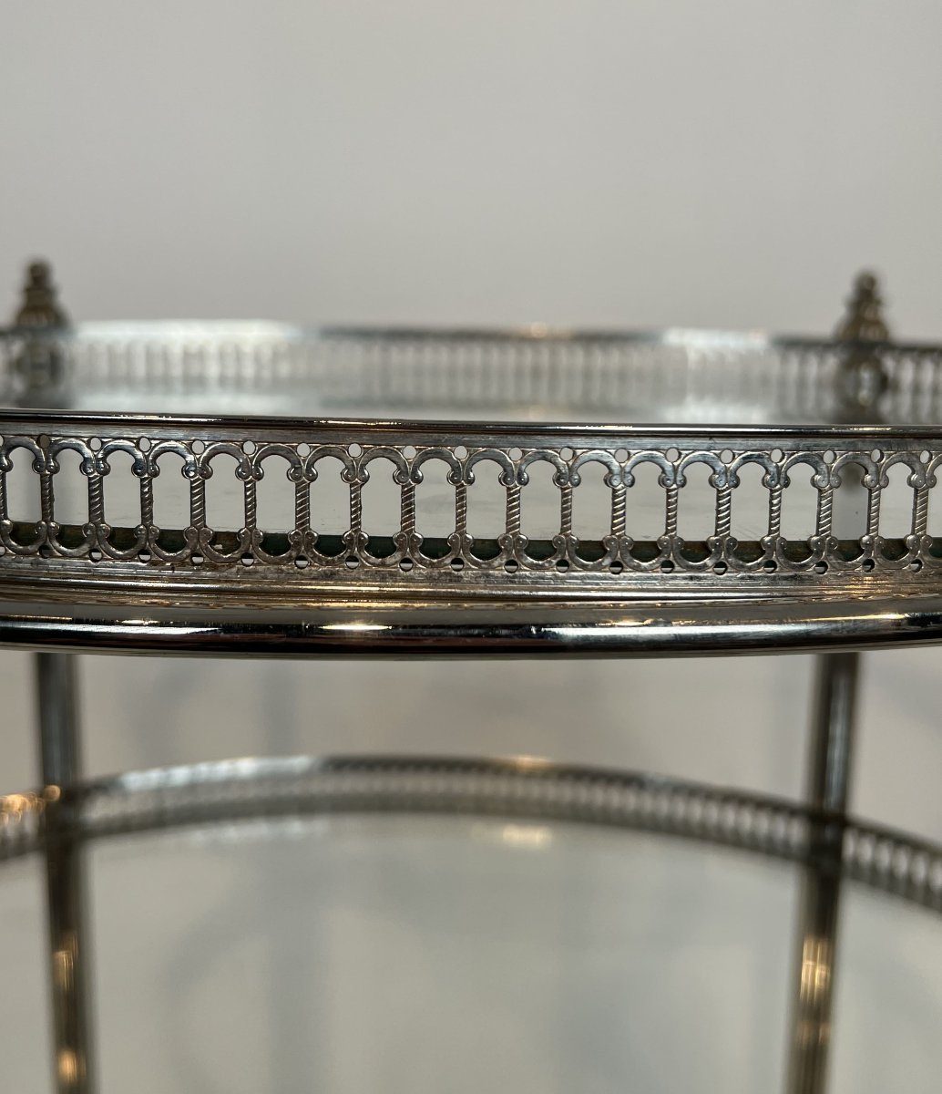 Silver-plated Three-tier Oval Bar Cart, Attributed To Maison Jansen, 1940s-photo-6