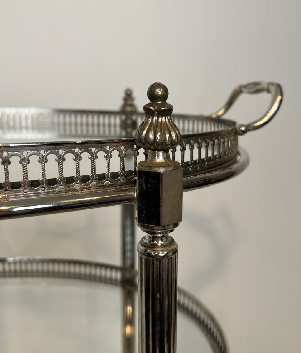 Silver-plated Three-tier Oval Bar Cart, Attributed To Maison Jansen, 1940s-photo-7