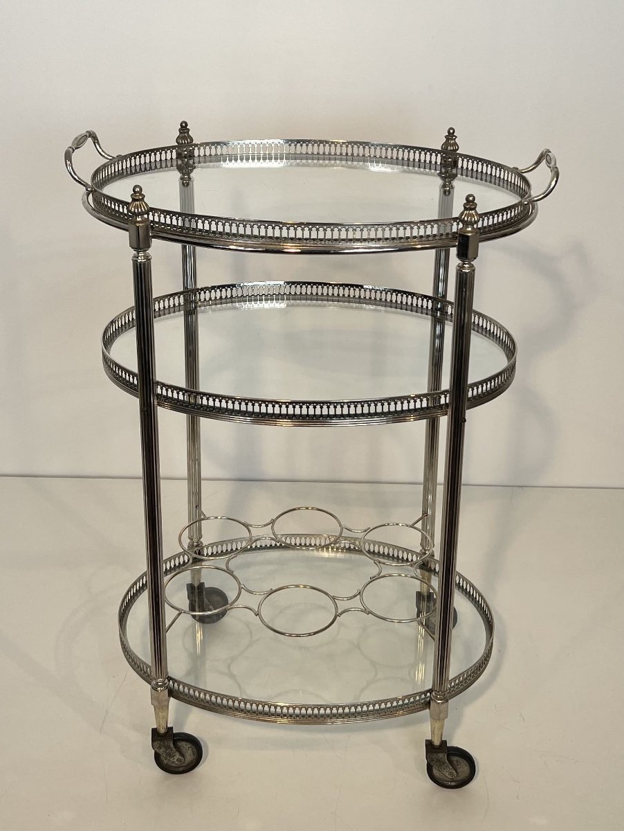 Silver-plated Three-tier Oval Bar Cart, Attributed To Maison Jansen, 1940s-photo-8