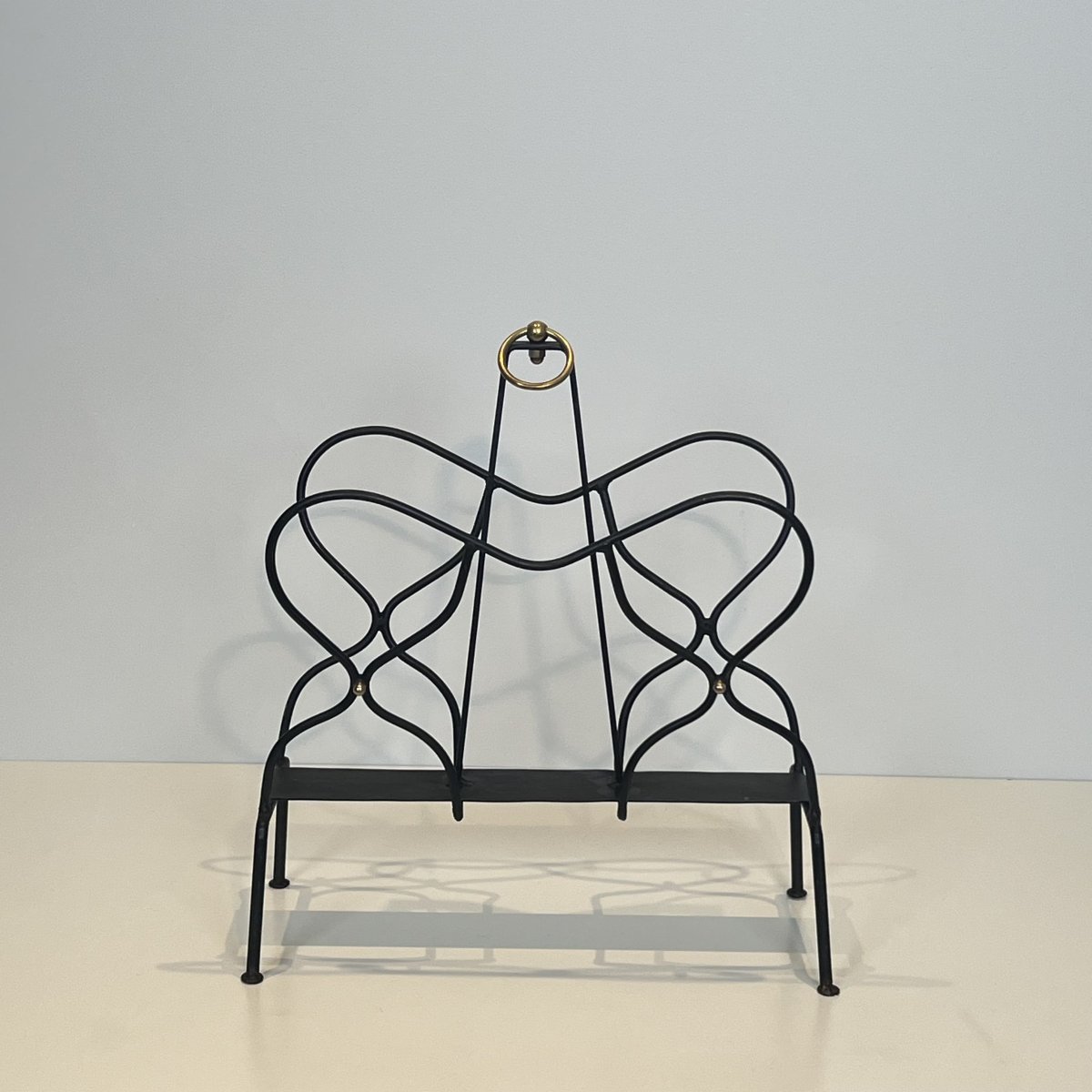 Porte-Revues en Métal Laqué Noir et Laiton, Attribué à Jacques Adnet, Années 1950.-photo-8