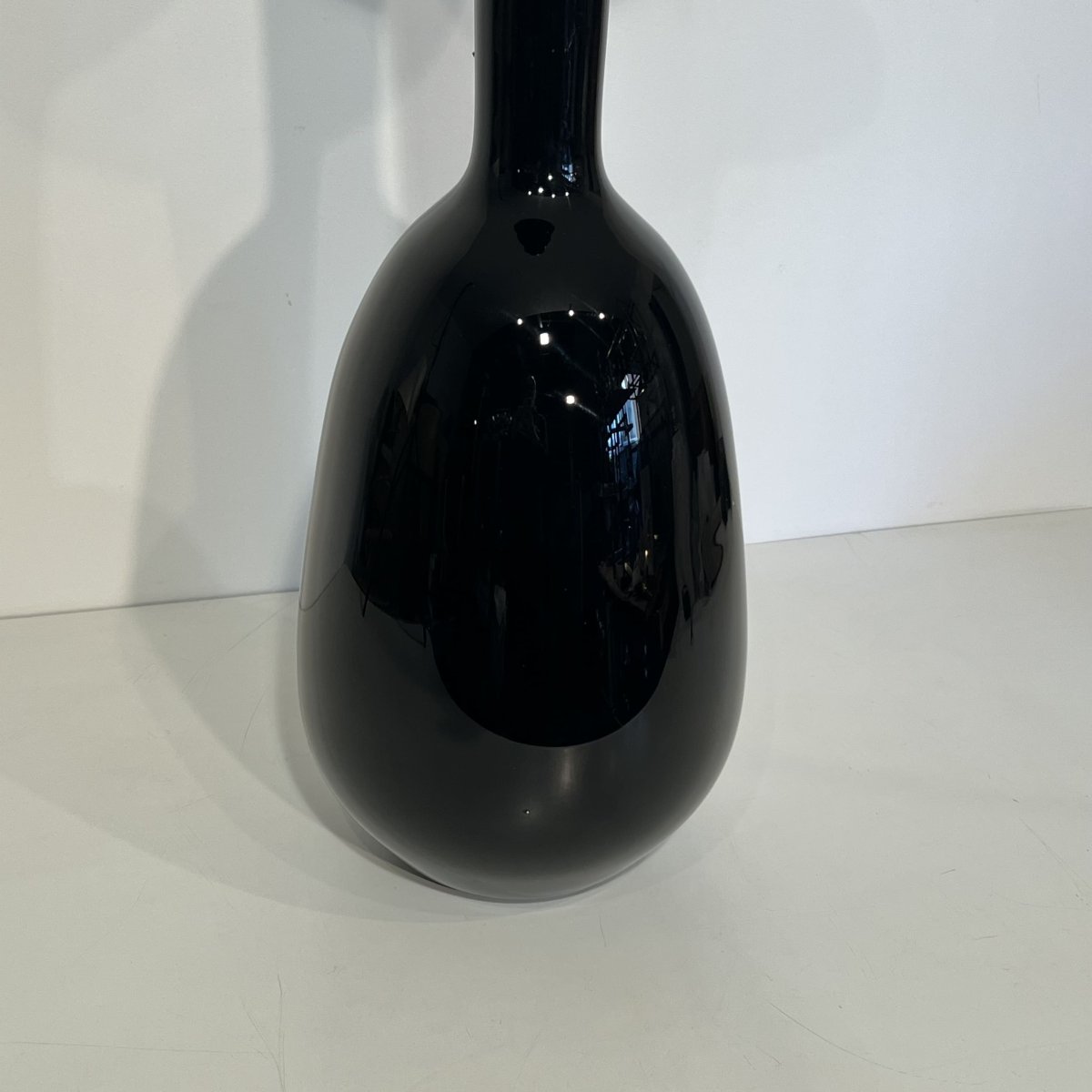Grand Vase de Sol Architecturé en Porcelaine Noire Brillante, Années 1970-photo-6