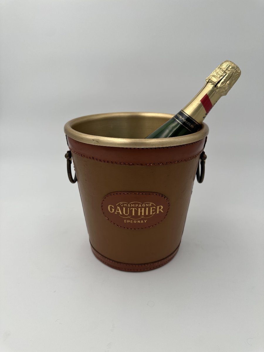 Seau à Champagne Gainé de Cuir Surpiqué, Champagne Gauthier, Années 1970.-photo-2
