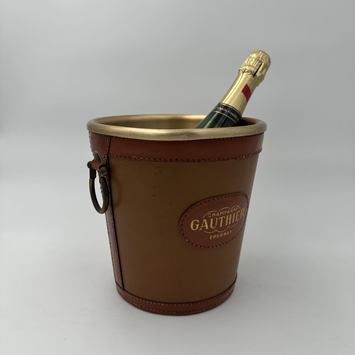 Seau à Champagne Gainé de Cuir Surpiqué, Champagne Gauthier, Années 1970.-photo-3