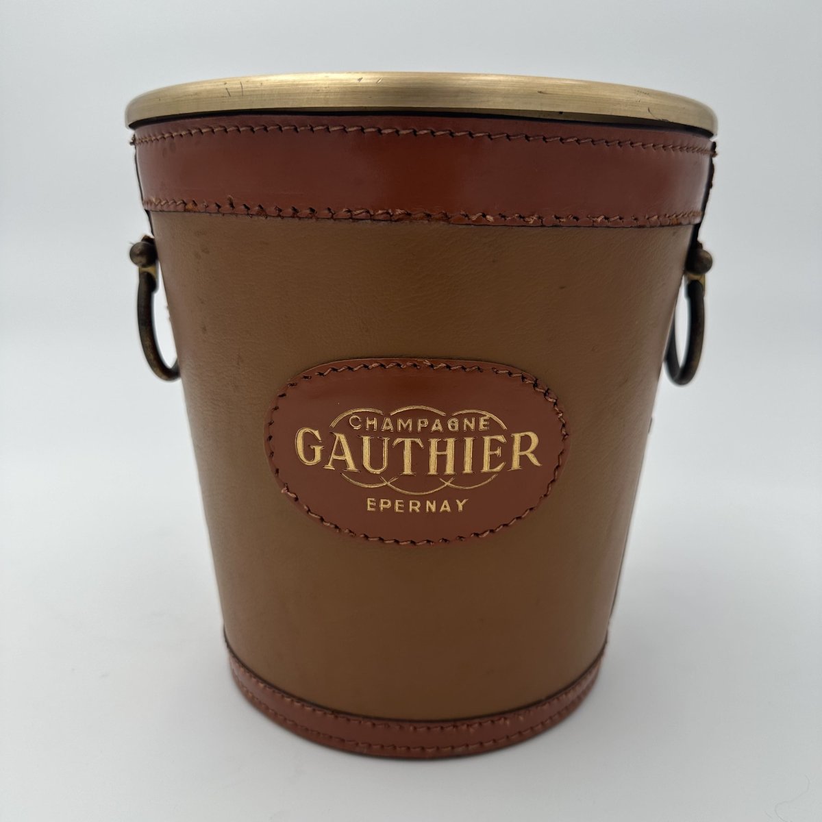 Seau à Champagne Gainé de Cuir Surpiqué, Champagne Gauthier, Années 1970.-photo-1