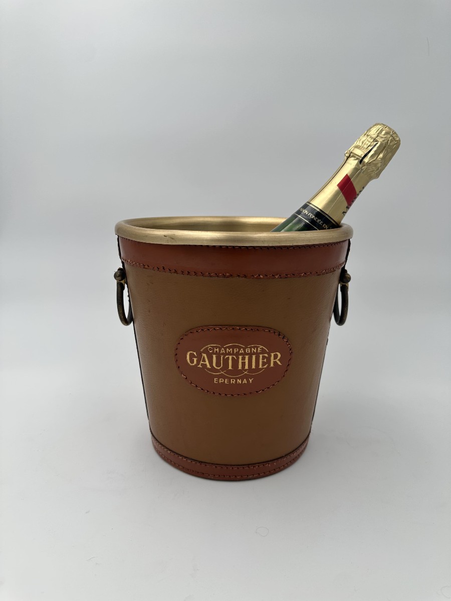 Seau à Champagne Gainé de Cuir Surpiqué, Champagne Gauthier, Années 1970.