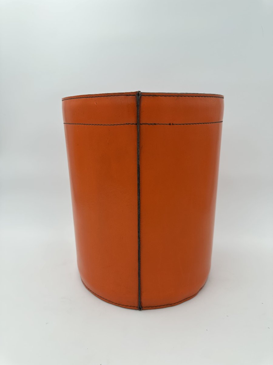 Equestrian-style Orange Leather Wastepaper Basket, In The Taste Of Hermès, 1970s-1980s.-photo-1