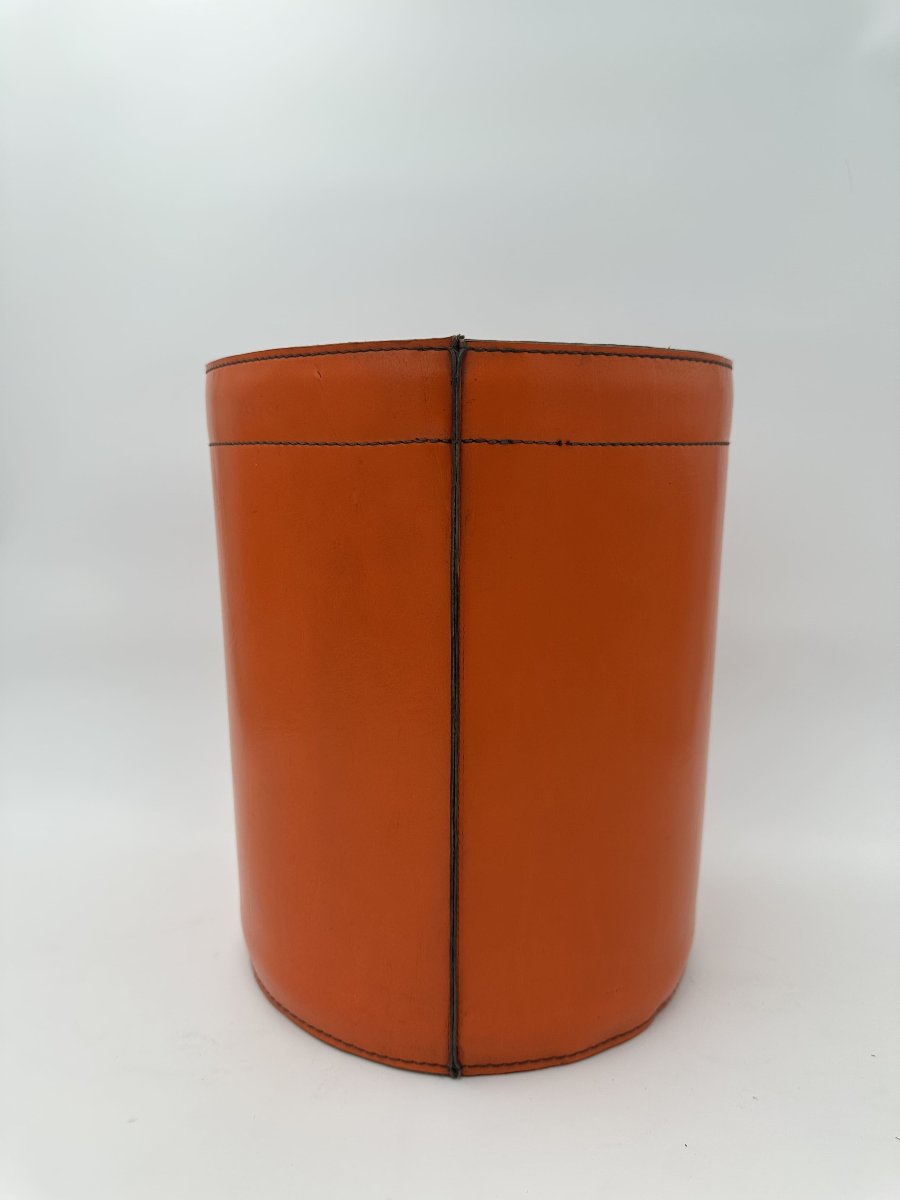 Equestrian-style Orange Leather Wastepaper Basket, In The Taste Of Hermès, 1970s-1980s.-photo-2