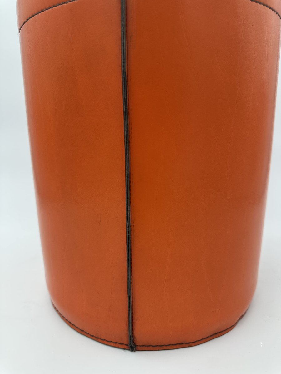 Equestrian-style Orange Leather Wastepaper Basket, In The Taste Of Hermès, 1970s-1980s.-photo-4