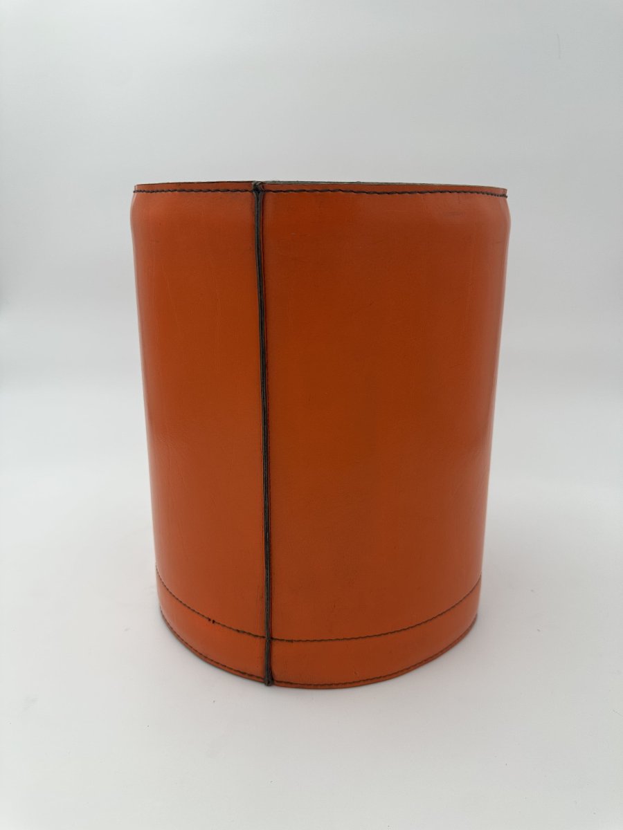 Equestrian-style Orange Leather Wastepaper Basket, In The Taste Of Hermès, 1970s-1980s.-photo-5