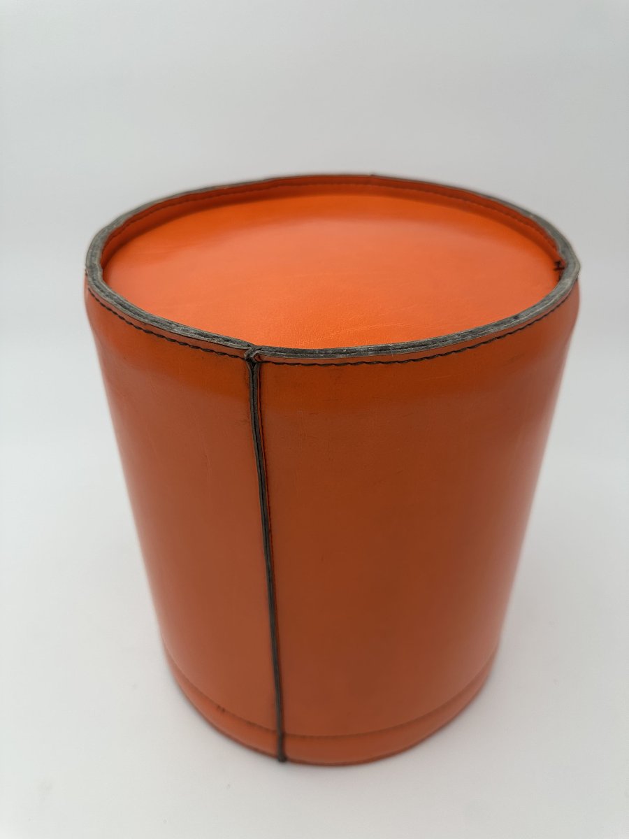 Equestrian-style Orange Leather Wastepaper Basket, In The Taste Of Hermès, 1970s-1980s.-photo-6