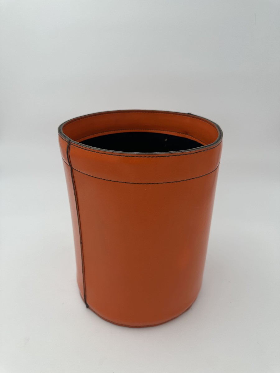 Equestrian-style Orange Leather Wastepaper Basket, In The Taste Of Hermès, 1970s-1980s.