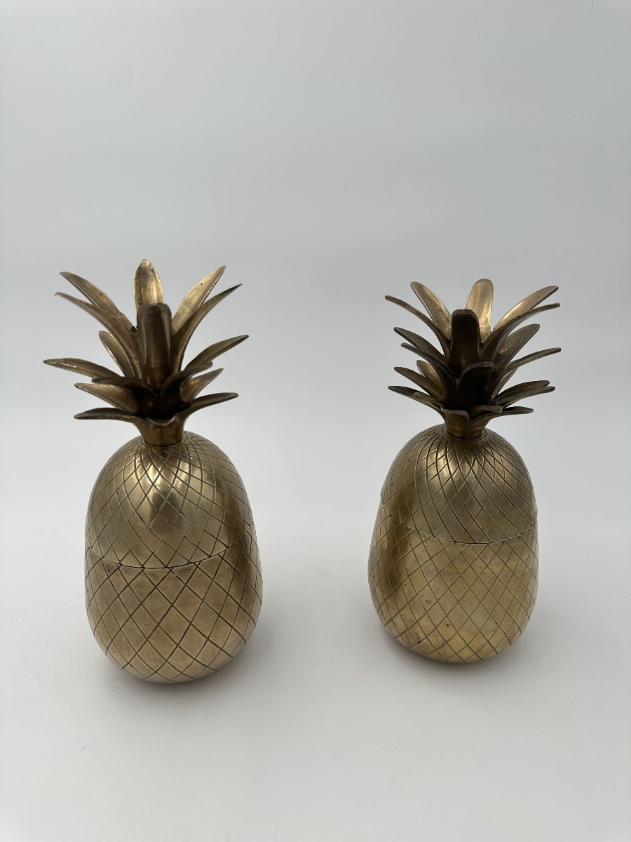 Paire de Seaux à Glace "Ananas" en Laiton, dans le Goût de Mauro Manetti, Années 1970.-photo-7