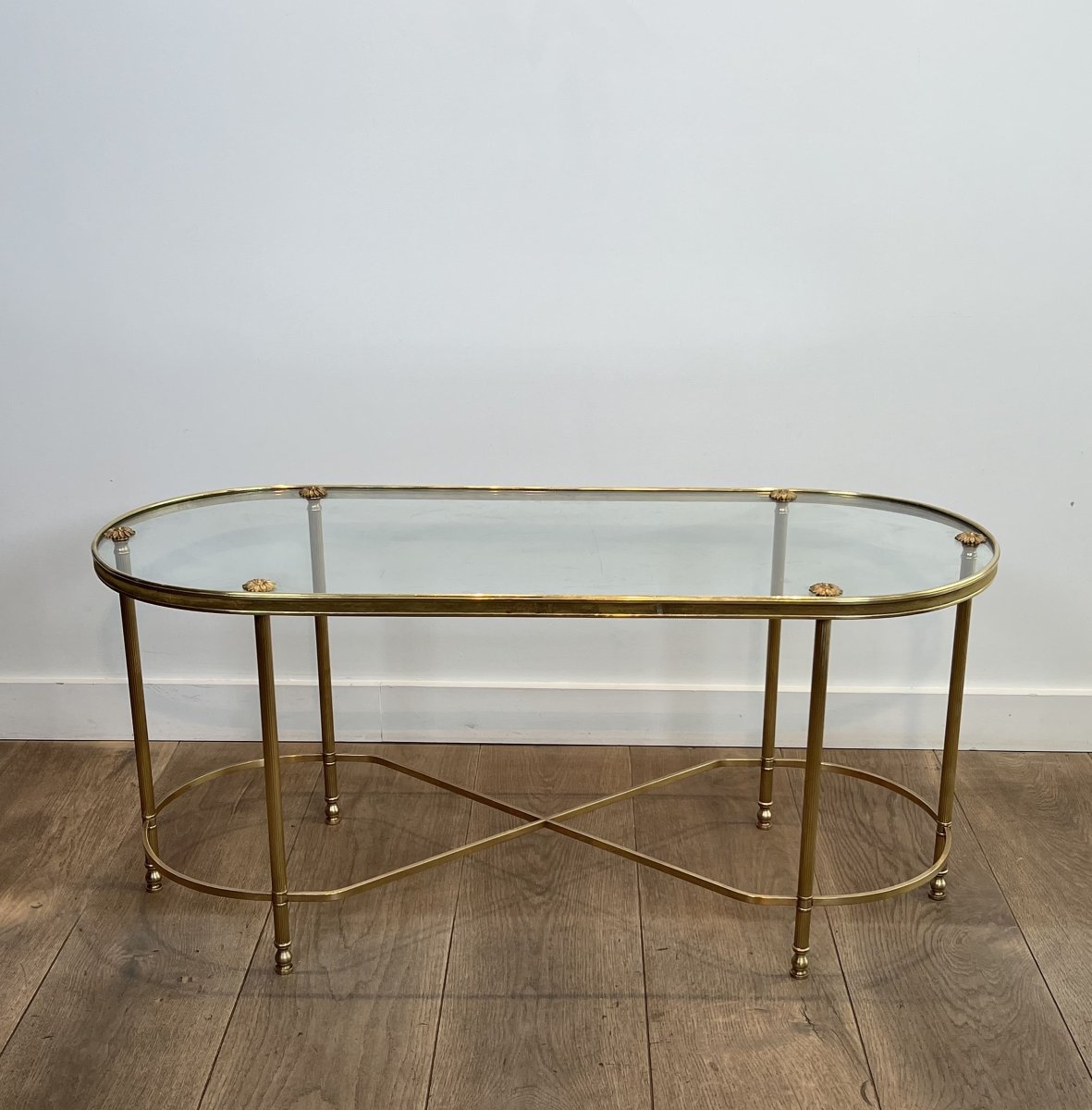 Table Basse Oblongue en Laiton et Verre, de  Maison Baguès, Années 1960.-photo-2