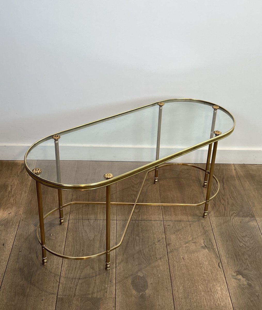 Table Basse Oblongue en Laiton et Verre, de  Maison Baguès, Années 1960.-photo-3
