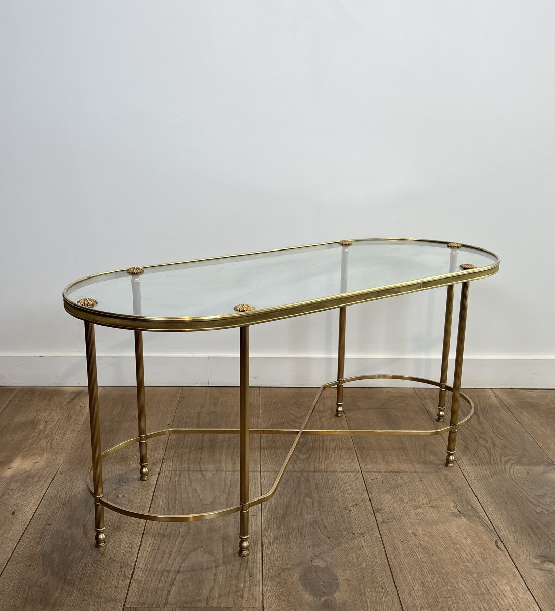 Table Basse Oblongue en Laiton et Verre, de  Maison Baguès, Années 1960.-photo-4