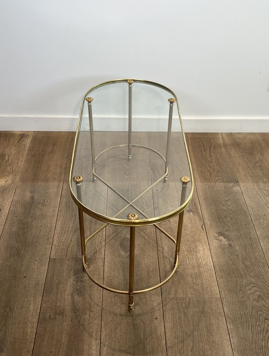 Table Basse Oblongue en Laiton et Verre, de  Maison Baguès, Années 1960.-photo-2