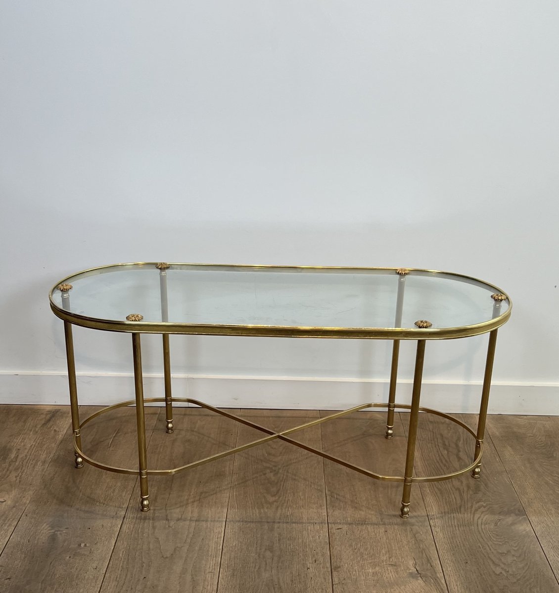Table Basse Oblongue en Laiton et Verre, de  Maison Baguès, Années 1960.-photo-8