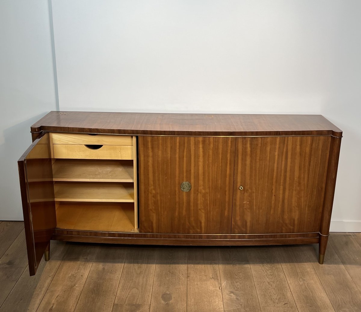 Importante Enfilade Art Déco en Bois Précieux et Bronze, De Coene Frères, Années 1940.-photo-3