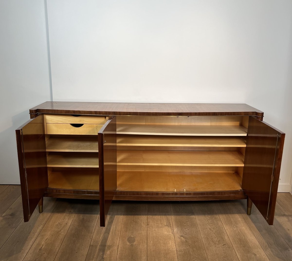 Importante Enfilade Art Déco en Bois Précieux et Bronze, De Coene Frères, Années 1940.-photo-4