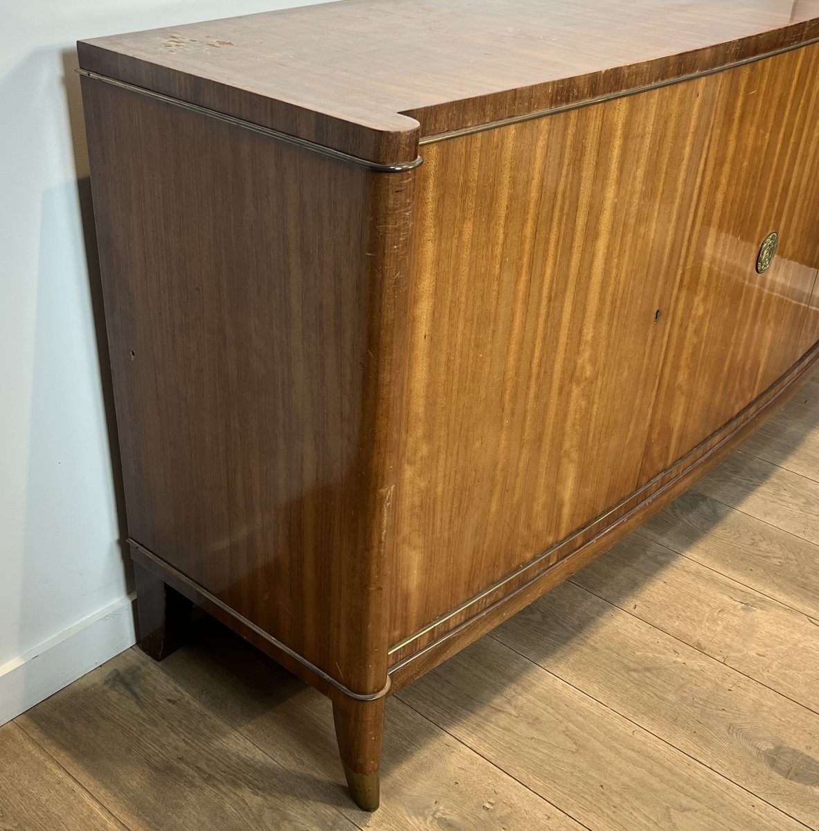 Importante Enfilade Art Déco en Bois Précieux et Bronze, De Coene Frères, Années 1940.-photo-1