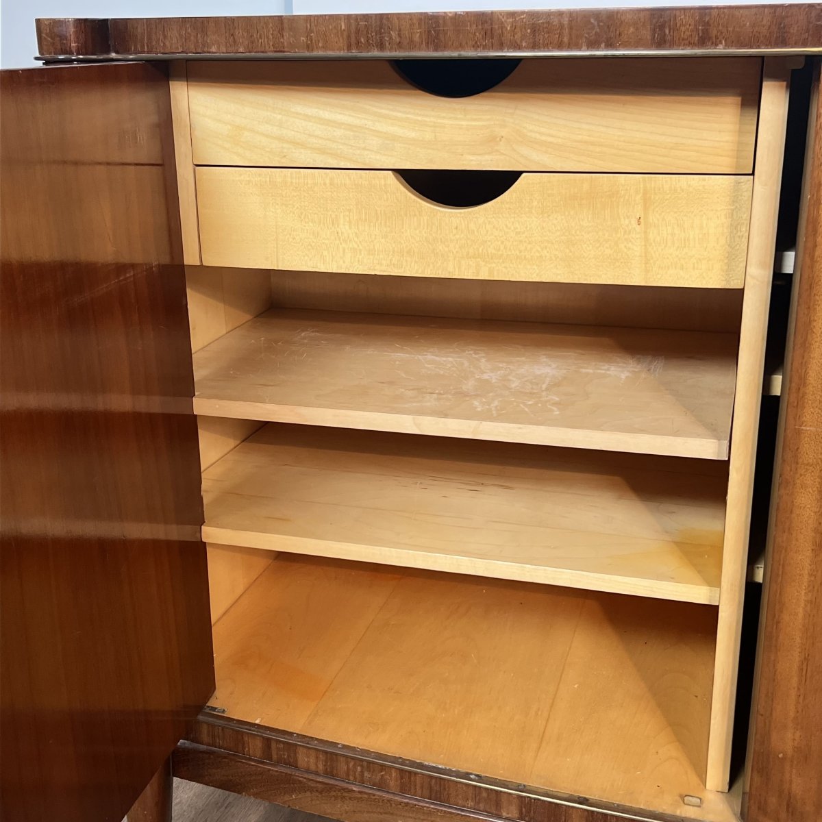 Importante Enfilade Art Déco en Bois Précieux et Bronze, De Coene Frères, Années 1940.-photo-7
