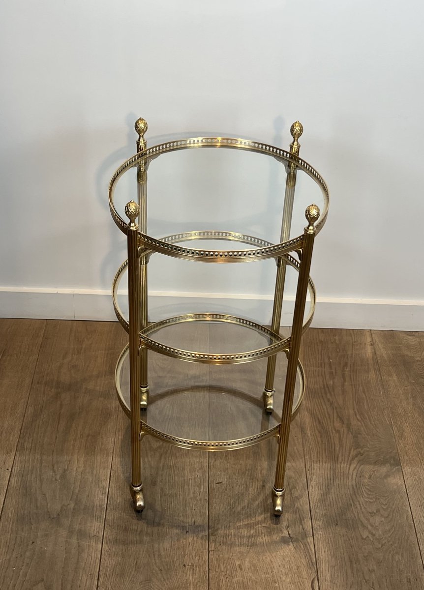 Round Three-tier Brass Bar Cart, Attributed To Maison Jansen, 1940s.-photo-3