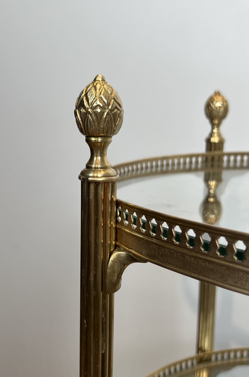 Round Three-tier Brass Bar Cart, Attributed To Maison Jansen, 1940s.-photo-4
