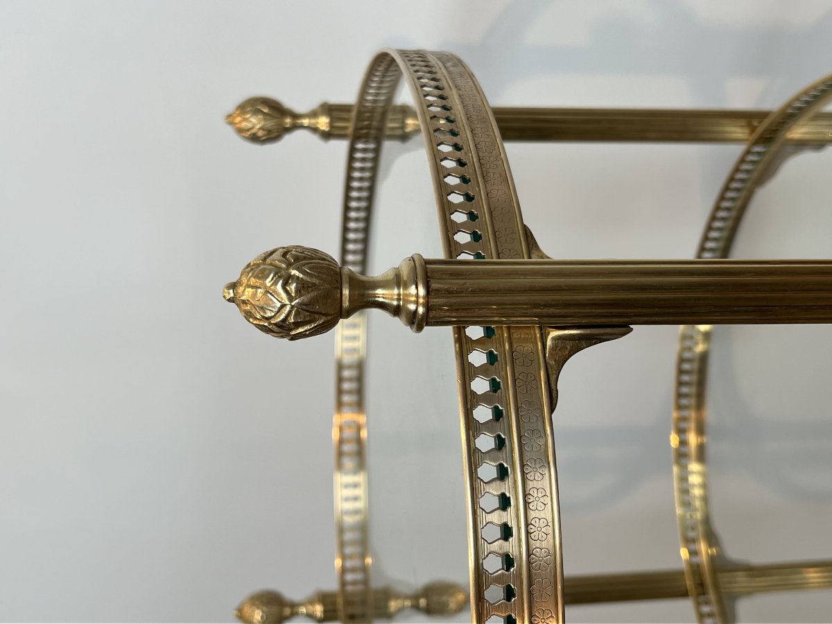 Round Three-tier Brass Bar Cart, Attributed To Maison Jansen, 1940s.-photo-3