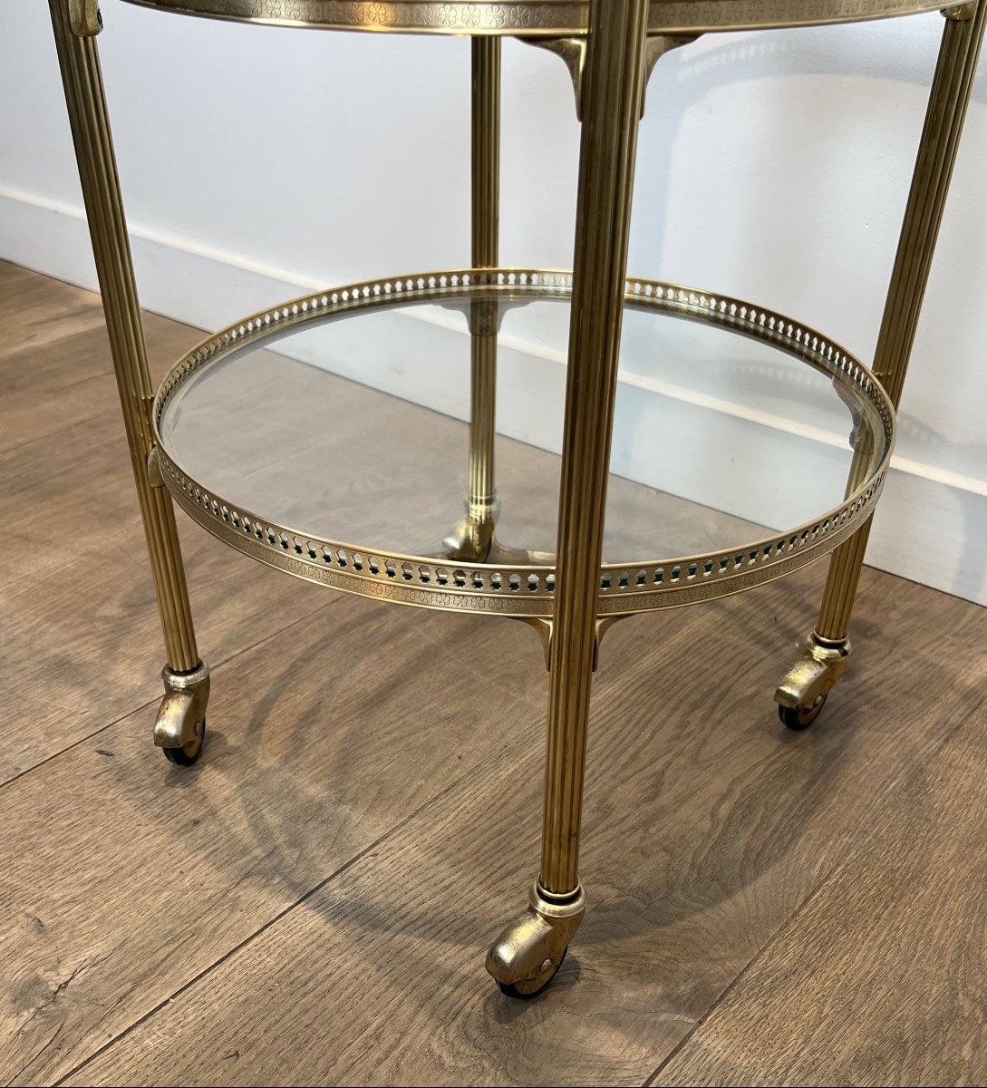 Round Three-tier Brass Bar Cart, Attributed To Maison Jansen, 1940s.-photo-4