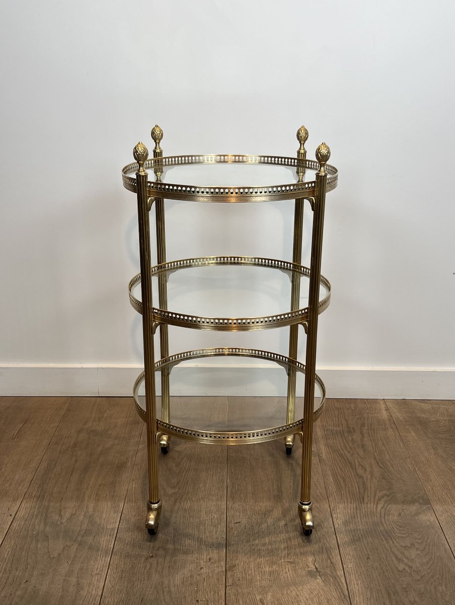 Round Three-tier Brass Bar Cart, Attributed To Maison Jansen, 1940s.-photo-6