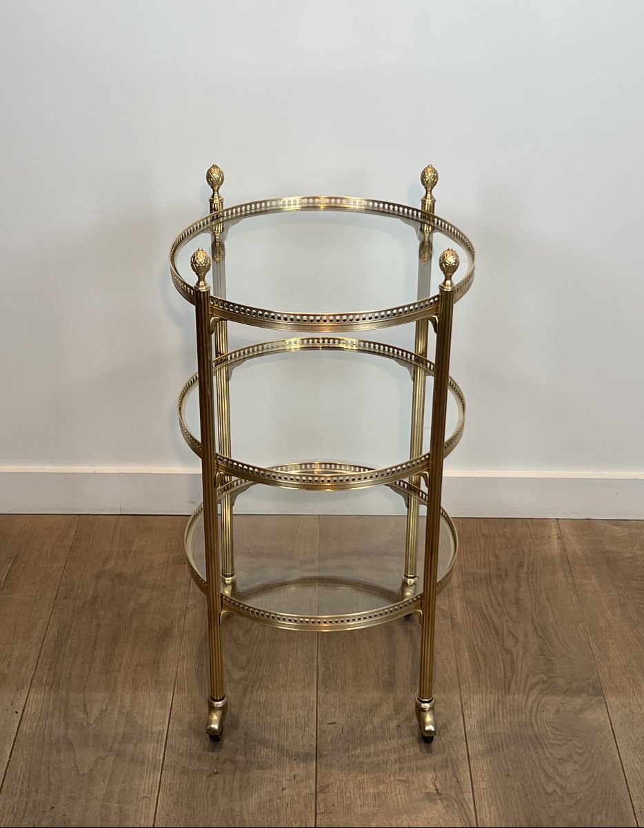 Round Three-tier Brass Bar Cart, Attributed To Maison Jansen, 1940s.-photo-7
