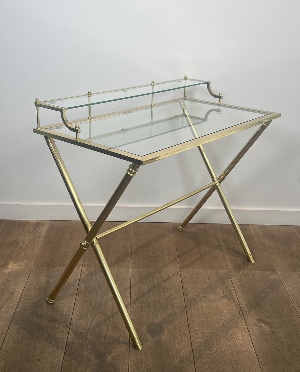 Bureau à Gradin de Style Néoclassique en Laiton et Verre. Vers 1970-photo-2