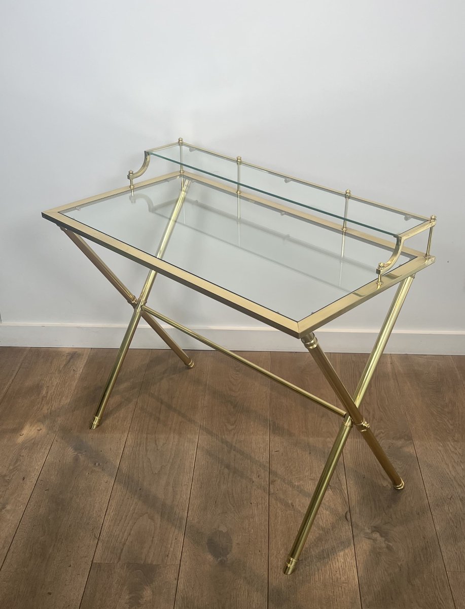 Bureau à Gradin de Style Néoclassique en Laiton et Verre. Vers 1970-photo-4