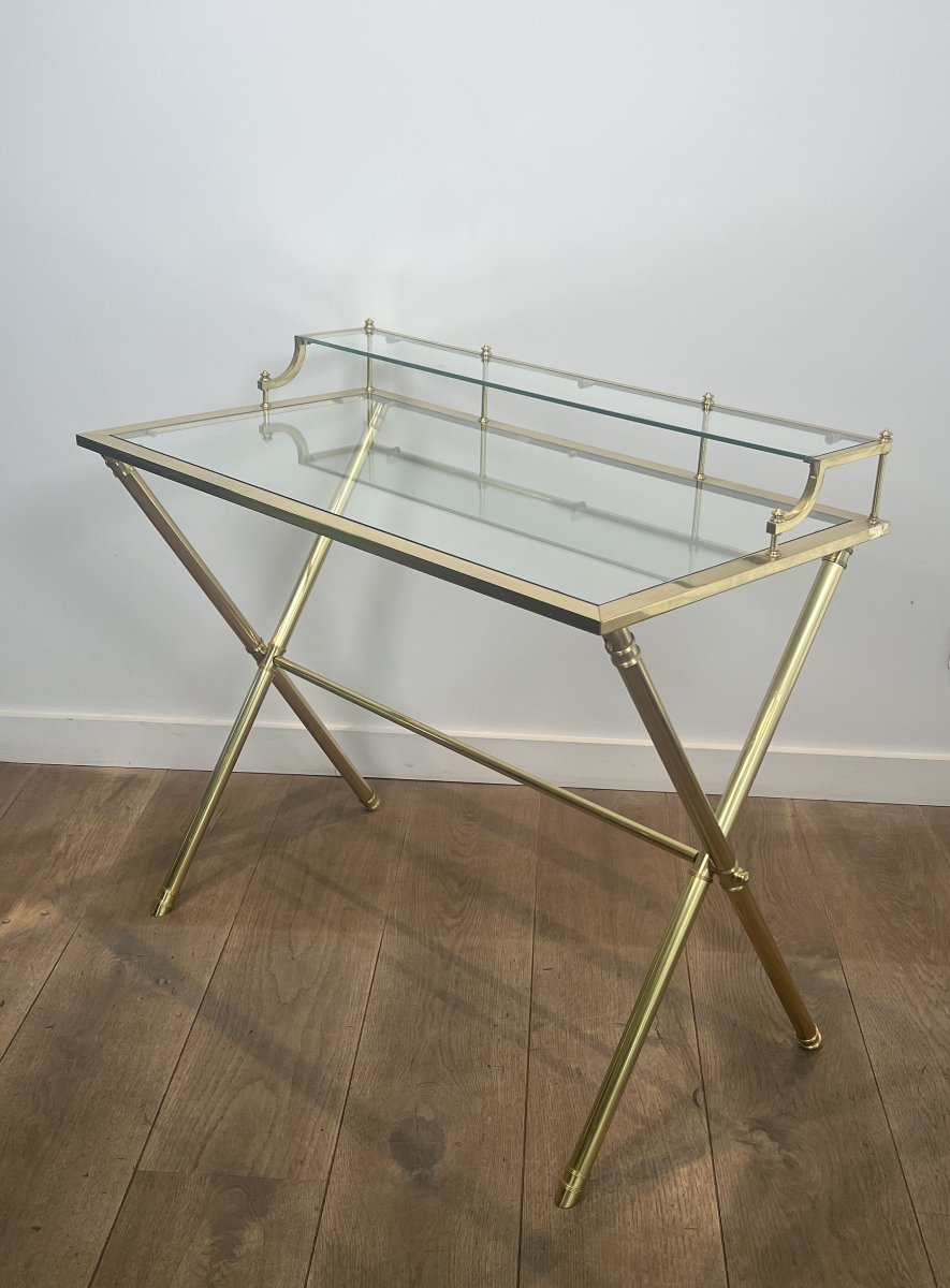 Bureau à Gradin de Style Néoclassique en Laiton et Verre. Vers 1970-photo-4