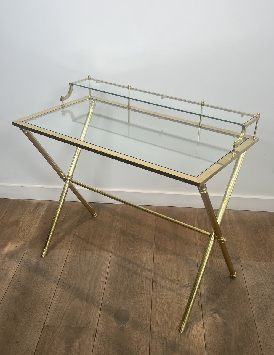 Bureau à Gradin de Style Néoclassique en Laiton et Verre. Vers 1970-photo-8