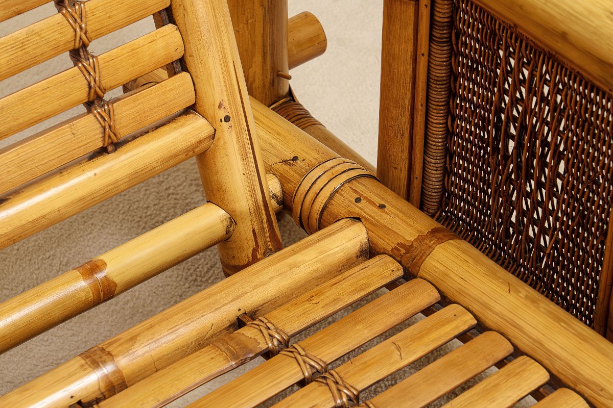 Paire de Fauteuils en Bambou, Coussins Pierre Frey, Travail Français, vers 1970-photo-6