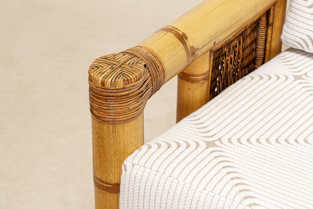 Paire de Fauteuils en Bambou, Coussins Pierre Frey, Travail Français, vers 1970-photo-7