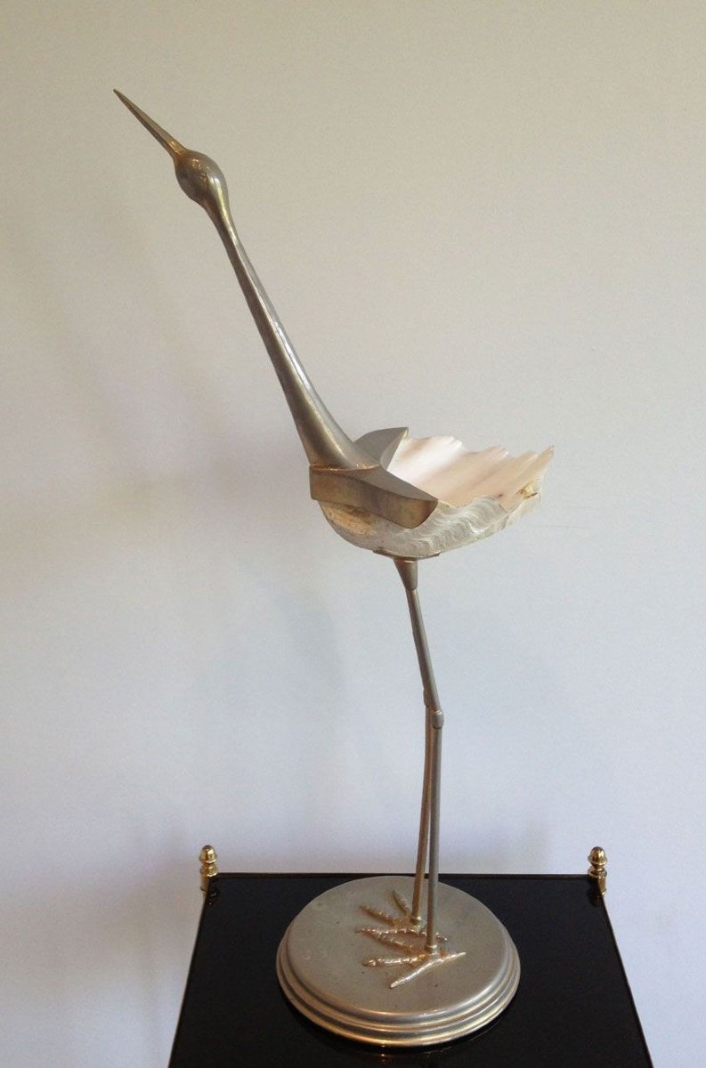 Stylized Metal And Shell Bird Sculpture. Circa 1960-photo-4