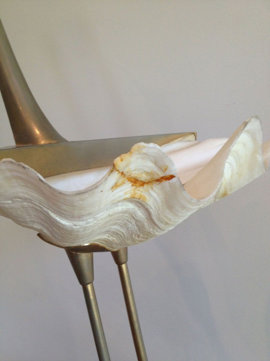 Stylized Metal And Shell Bird Sculpture. Circa 1960-photo-3