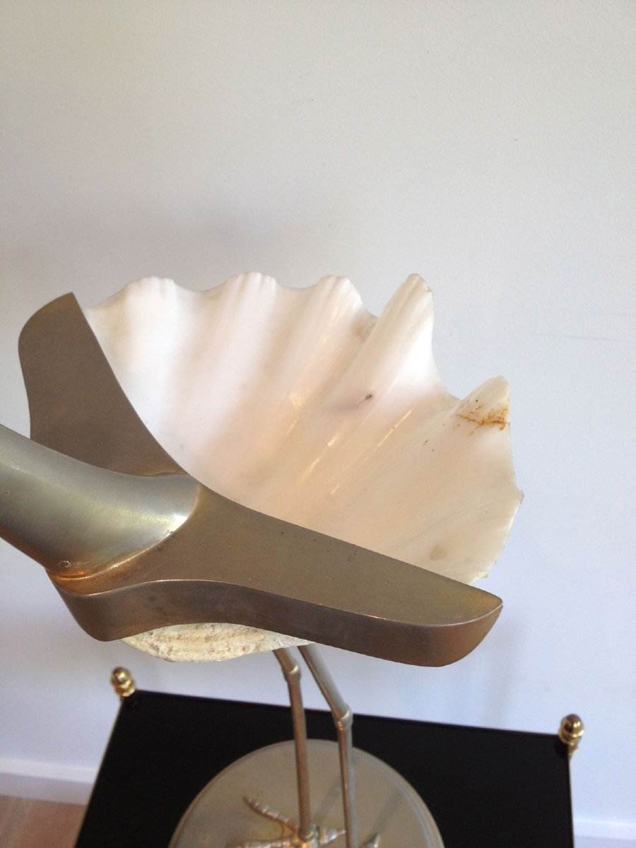 Stylized Metal And Shell Bird Sculpture. Circa 1960-photo-4
