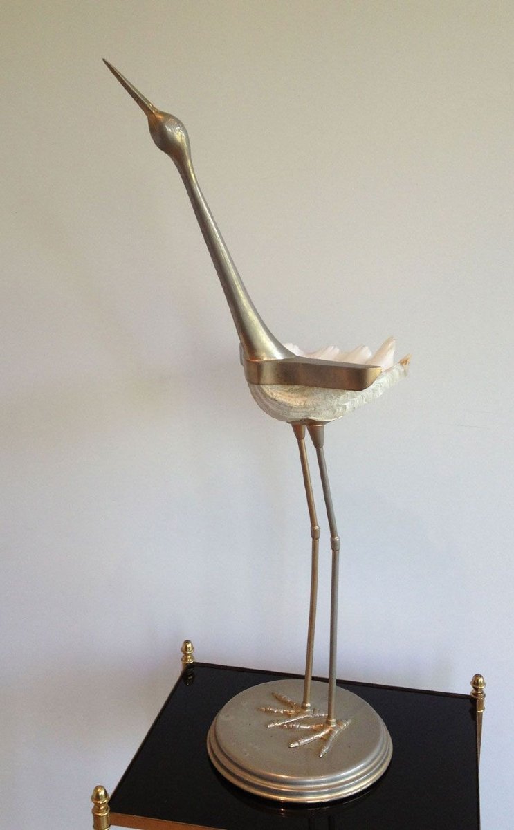 Stylized Metal And Shell Bird Sculpture. Circa 1960-photo-5