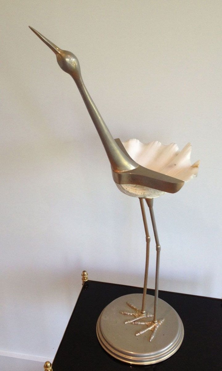 Stylized Metal And Shell Bird Sculpture. Circa 1960-photo-6