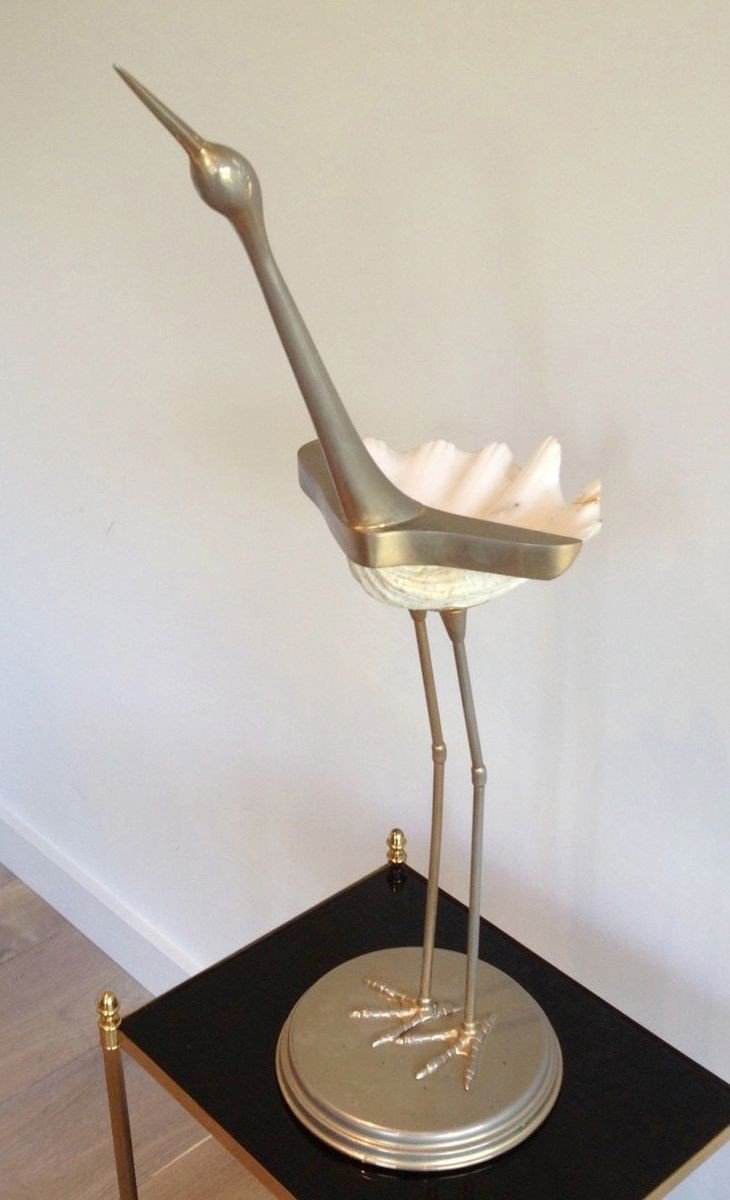 Stylized Metal And Shell Bird Sculpture. Circa 1960